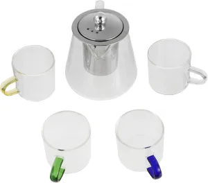 1 Set High Borosilicate Glass Teapot Heat Resistant Kettle with Cups for Boiling Tea for Scented and Fruit Teas and Design
