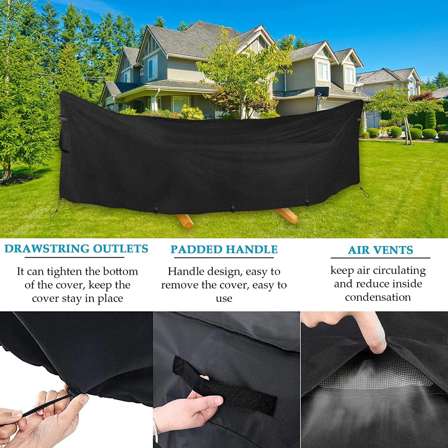 10-12 FT Hammock Cover, 420D Heavy Duty Oxford Cover, Waterproof Protection for Outdoor Garden Hammocks and Stand, Weather Resistant, with Buckle Straps, Handles and Vents, Black