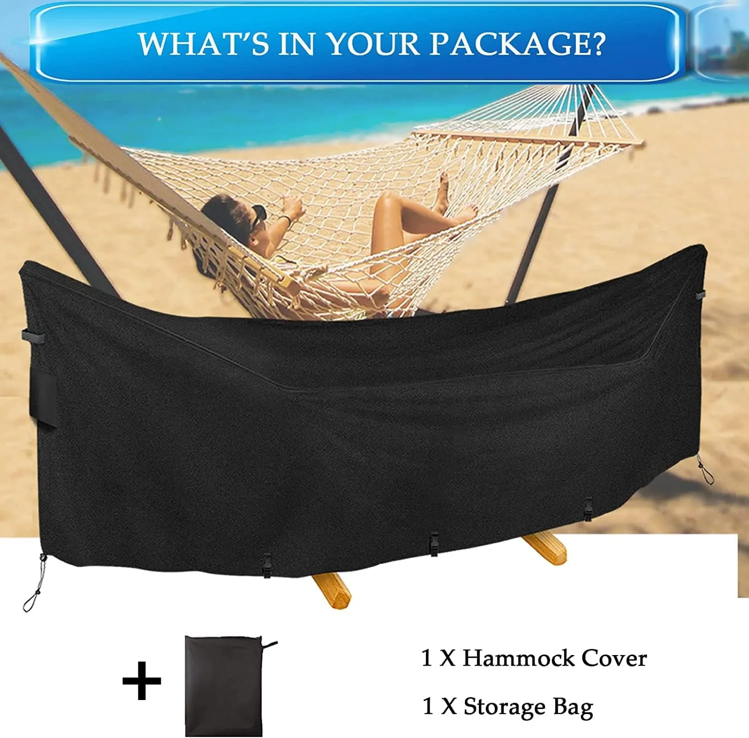 10-12 FT Hammock Cover, 420D Heavy Duty Oxford Cover, Waterproof Protection for Outdoor Garden Hammocks and Stand, Weather Resistant, with Buckle Straps, Handles and Vents, Black