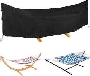 10-12 FT Hammock Cover, 420D Heavy Duty Oxford Cover, Waterproof Protection for Outdoor Garden Hammocks and Stand, Weather Resistant, with Buckle Straps, Handles and Vents, Black