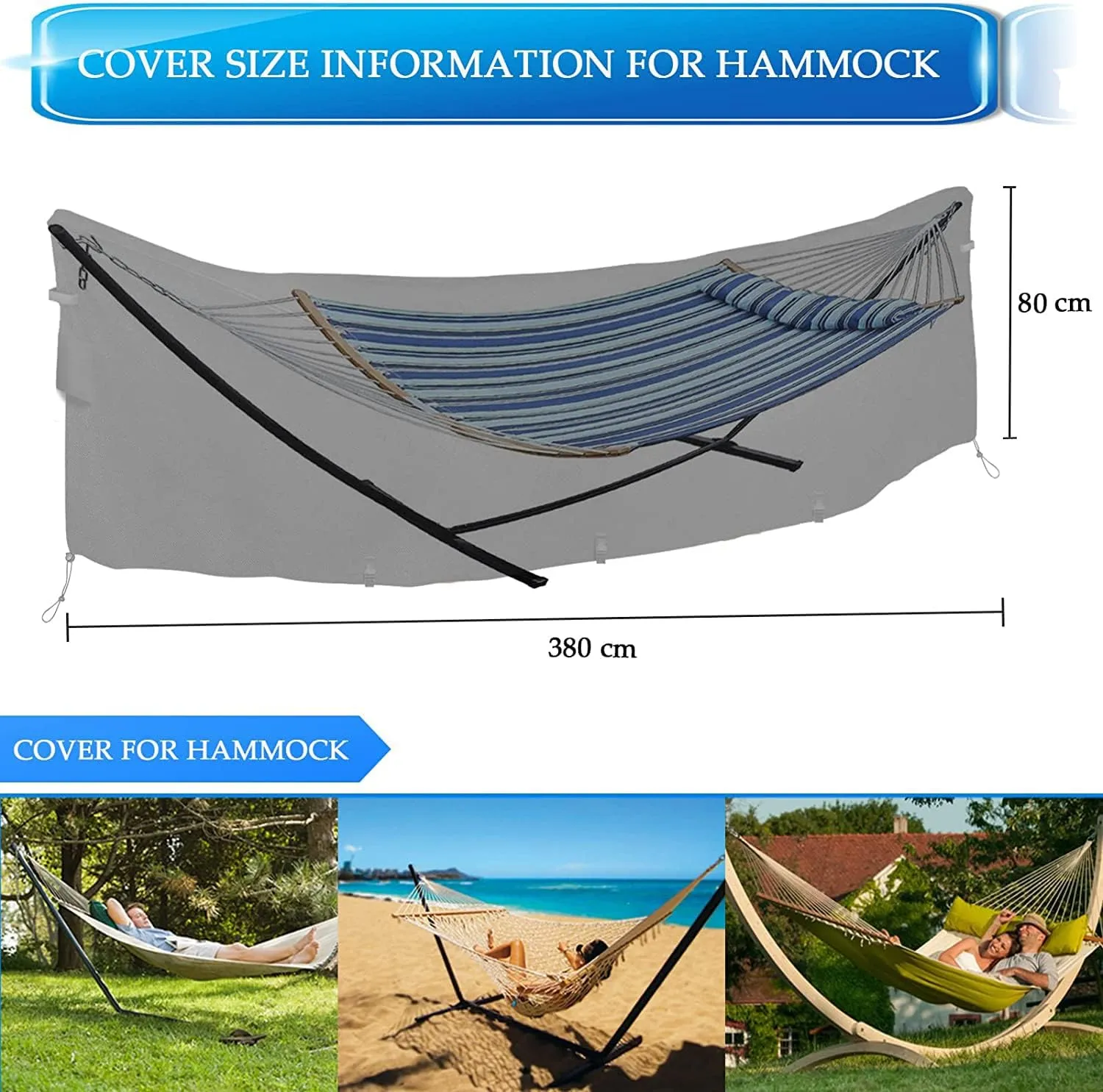 10-12 FT Hammock Cover, 420D Heavy Duty Oxford Cover, Waterproof Protection for Outdoor Garden Hammocks and Stand, Weather Resistant, with Buckle Straps, Handles and Vents, Black