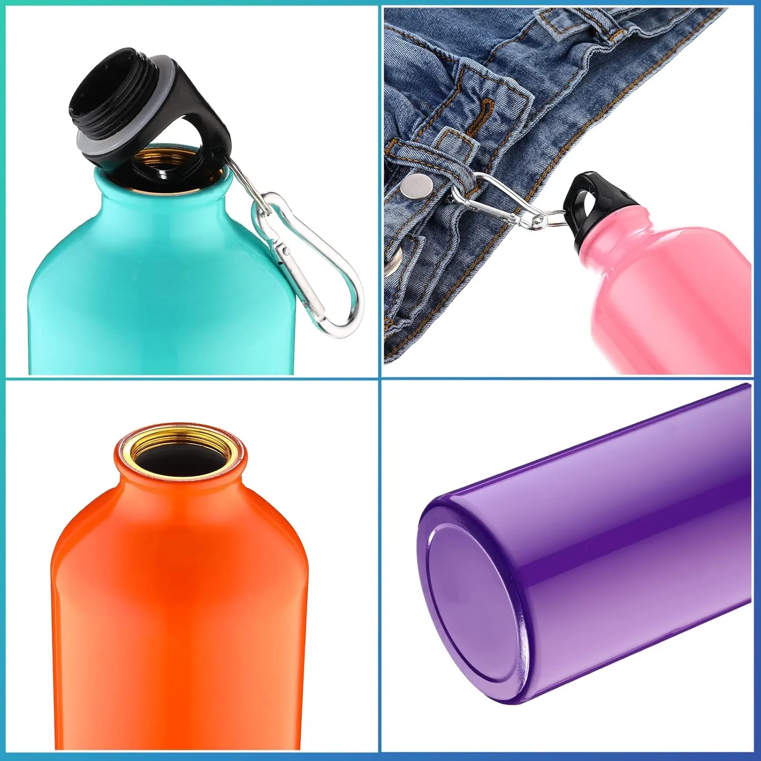 10 Pack 34 oz Aluminum Water Bottles Lightweight Reusable Bottles Aluminum Travel Cups with Carabiner Leak Proof Team Water Cups in bulk for Gym Sports Bicycle Camping