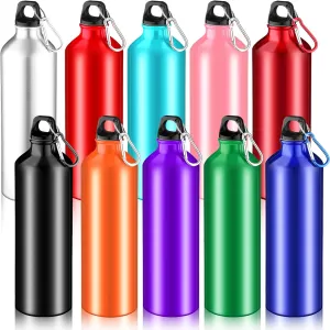 10 Pack 34 oz Aluminum Water Bottles Lightweight Reusable Bottles Aluminum Travel Cups with Carabiner Leak Proof Team Water Cups in bulk for Gym Sports Bicycle Camping
