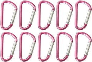 10 Pink Aluminum Carabiner 2" Breast Cancer Awareness D-Ring Snap Hook Keychain D Shape Premium Durable D-Ring Carabiner Clip Hook Camping Accessories Snap Link Key Chain Durable Caribeener Clips