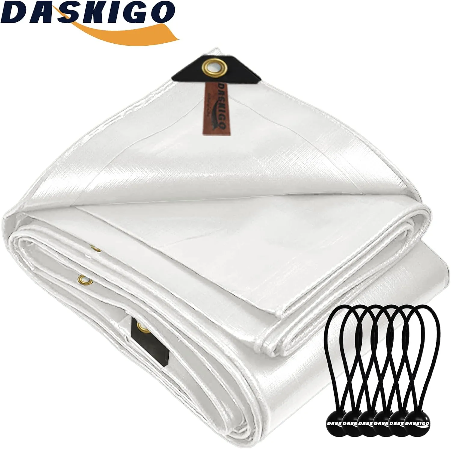 10 x 13Ft Extra Super Heavy Duty 12 Mil Thick Waterproof White Tarp Cover Sheet & 6 Pcs Bungee Balls