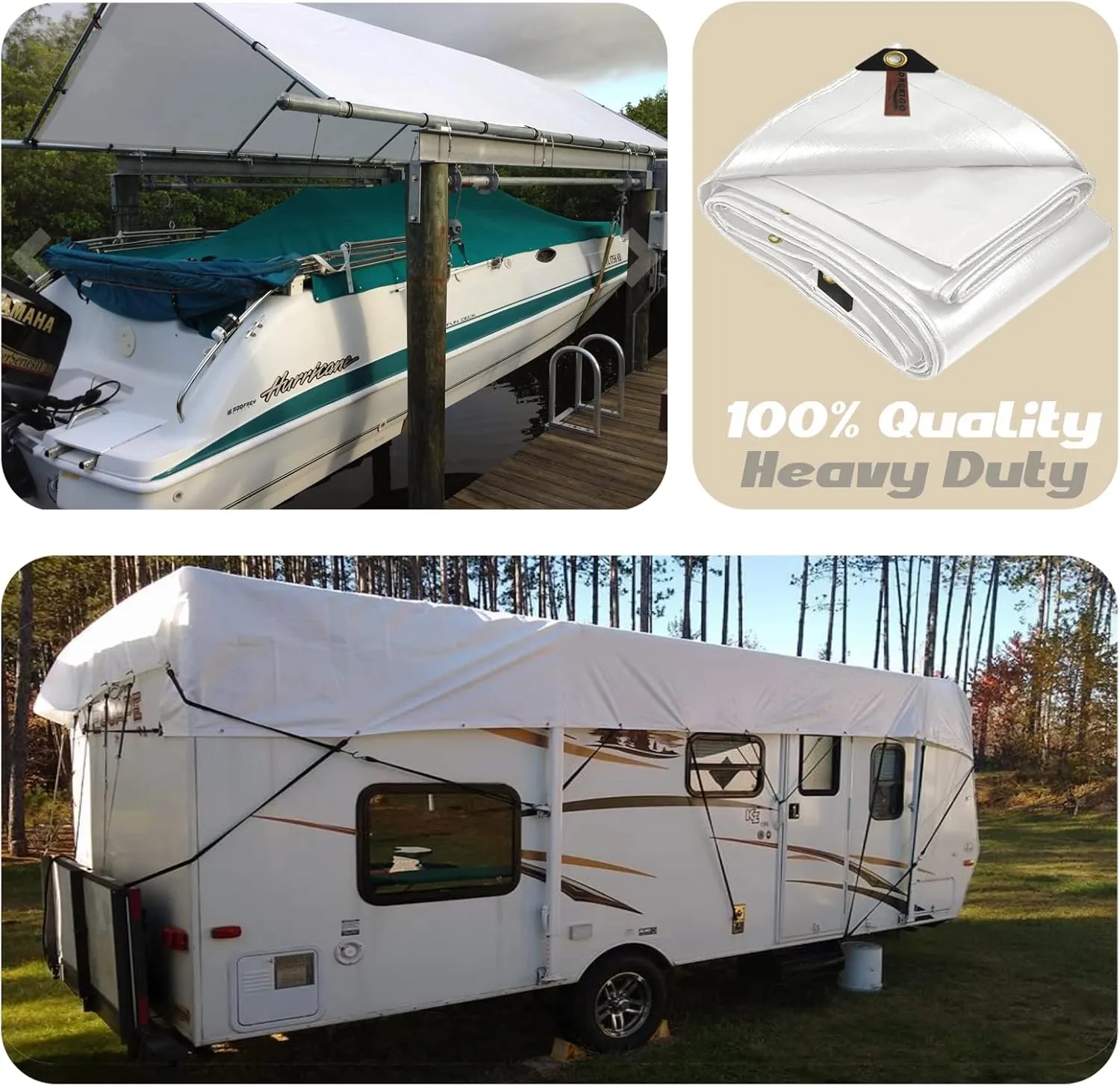 10 x 13Ft Extra Super Heavy Duty 12 Mil Thick Waterproof White Tarp Cover Sheet & 6 Pcs Bungee Balls