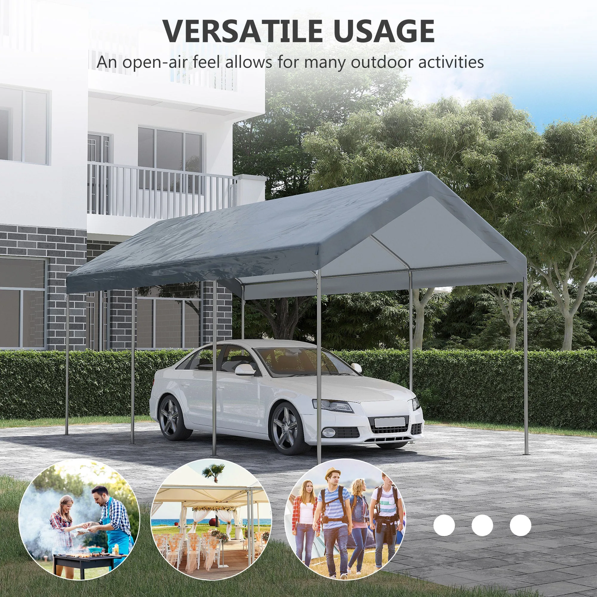 10' x 20' Adjustable Height Portable Canopy Tent with 8 Legs, Shelter for Outdoor Storage, Gray