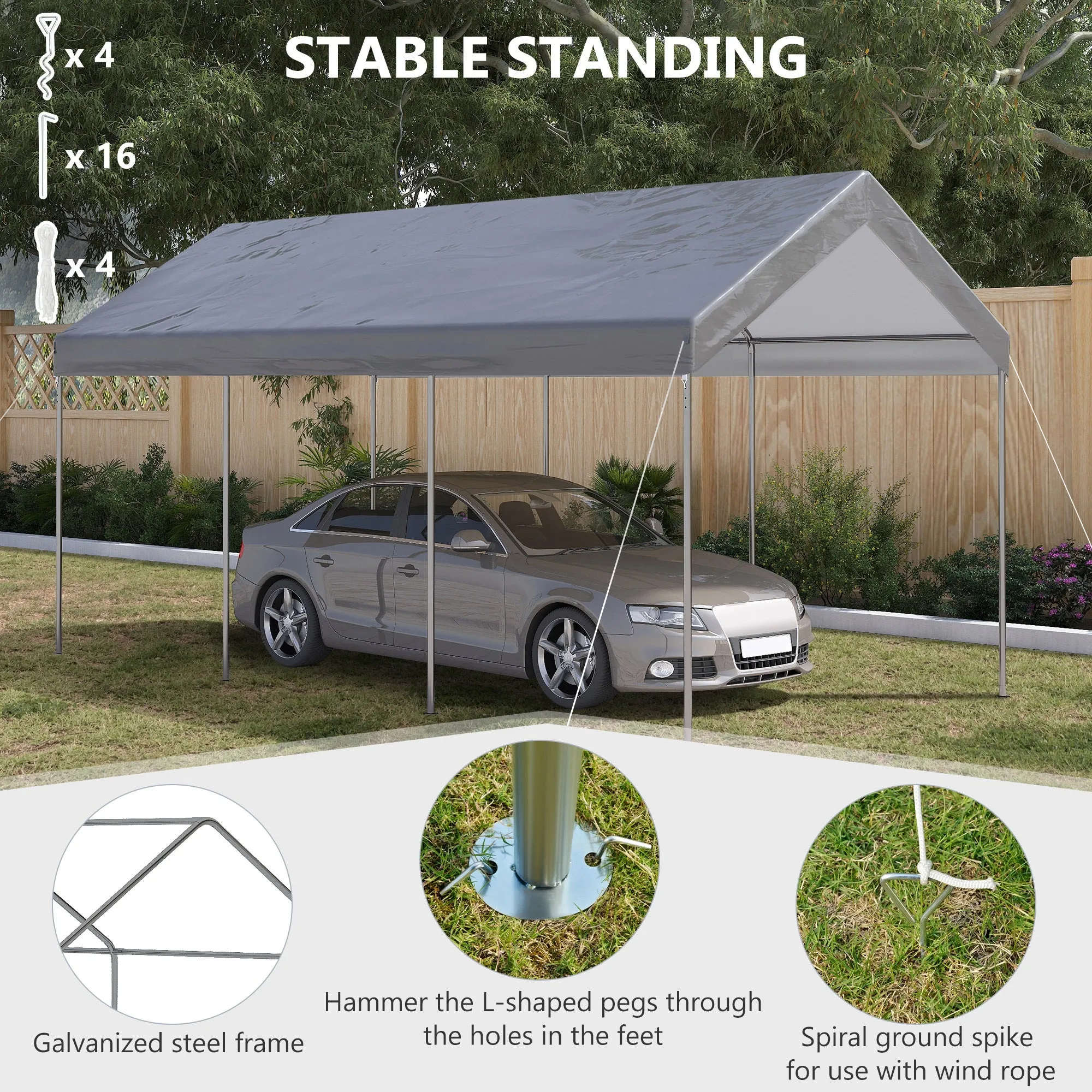 10' x 20' Adjustable Height Portable Canopy Tent with 8 Legs, Shelter for Outdoor Storage, Gray