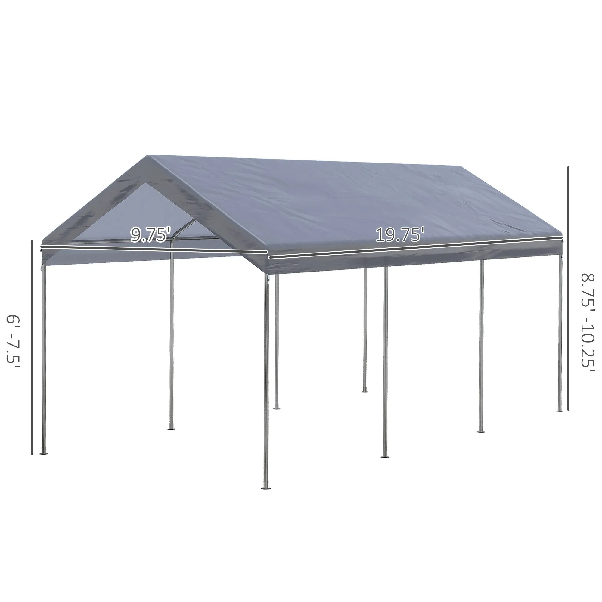 10' x 20' Adjustable Height Portable Canopy Tent with 8 Legs, Shelter for Outdoor Storage, Gray