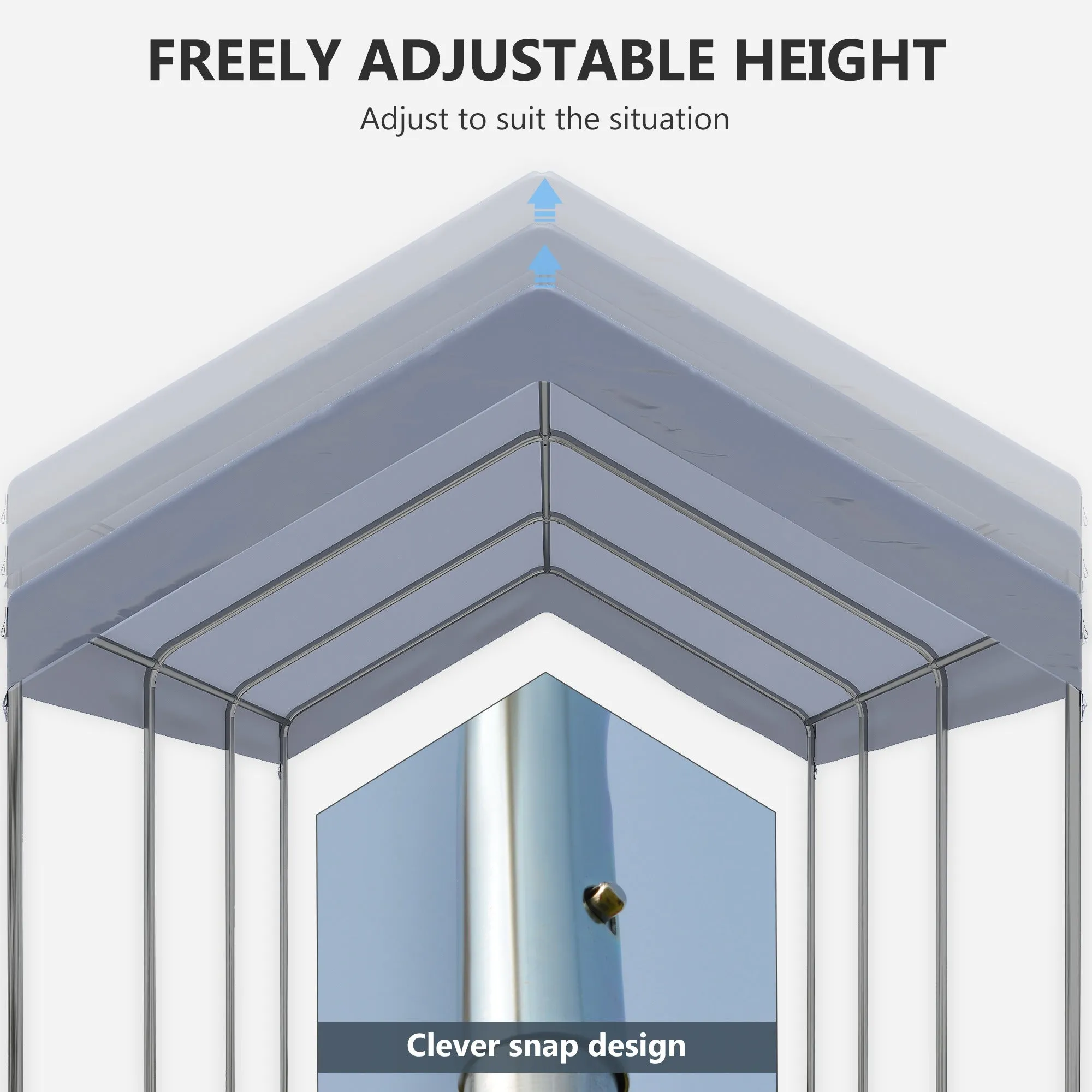 10' x 20' Adjustable Height Portable Canopy Tent with 8 Legs, Shelter for Outdoor Storage, Gray