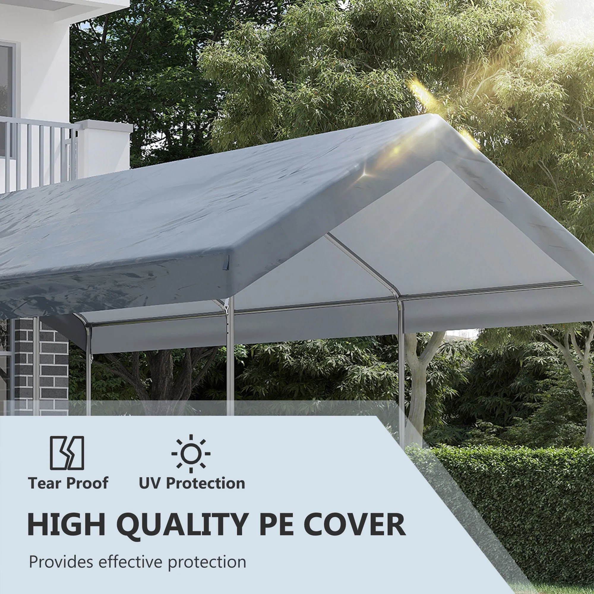 10' x 20' Adjustable Height Portable Canopy Tent with 8 Legs, Shelter for Outdoor Storage, Gray