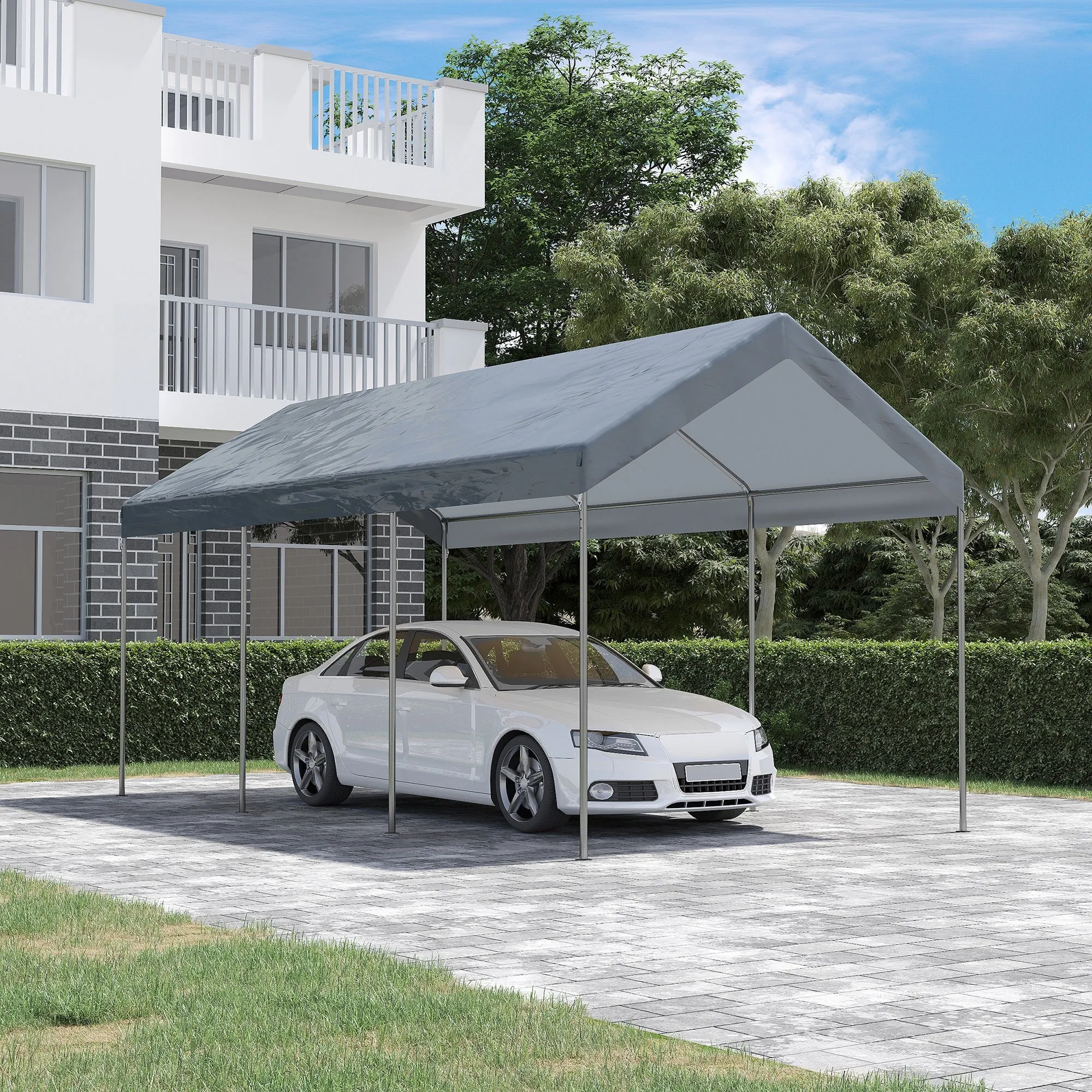10' x 20' Adjustable Height Portable Canopy Tent with 8 Legs, Shelter for Outdoor Storage, Gray