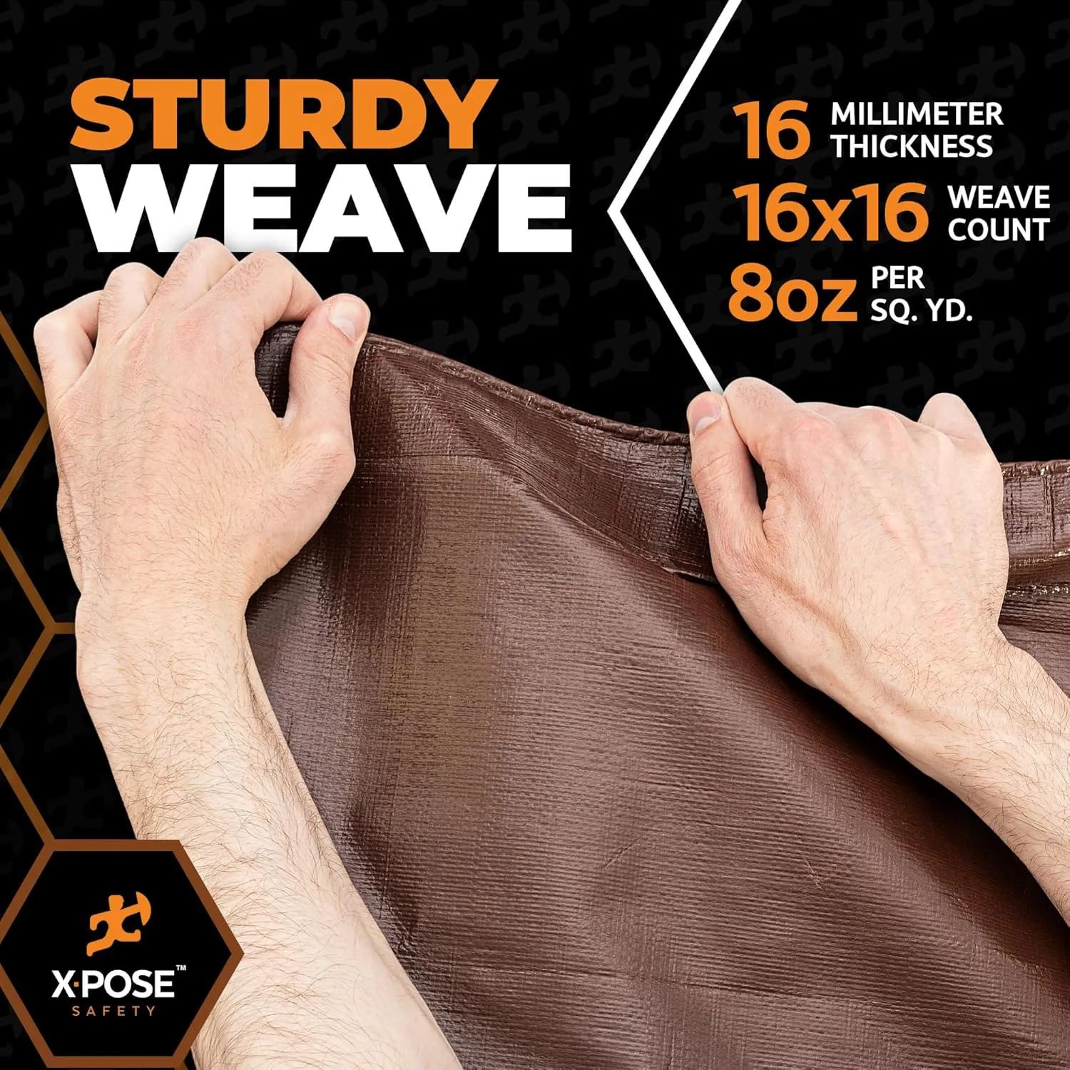 10' x 20' Super Heavy Duty 16 Mil Brown Poly Tarp Cover - Thick Waterproof, UV Resistant, Rip and Tear Proof Tarpaulin with Grommets and Reinforced Edges - by Xpose Safety