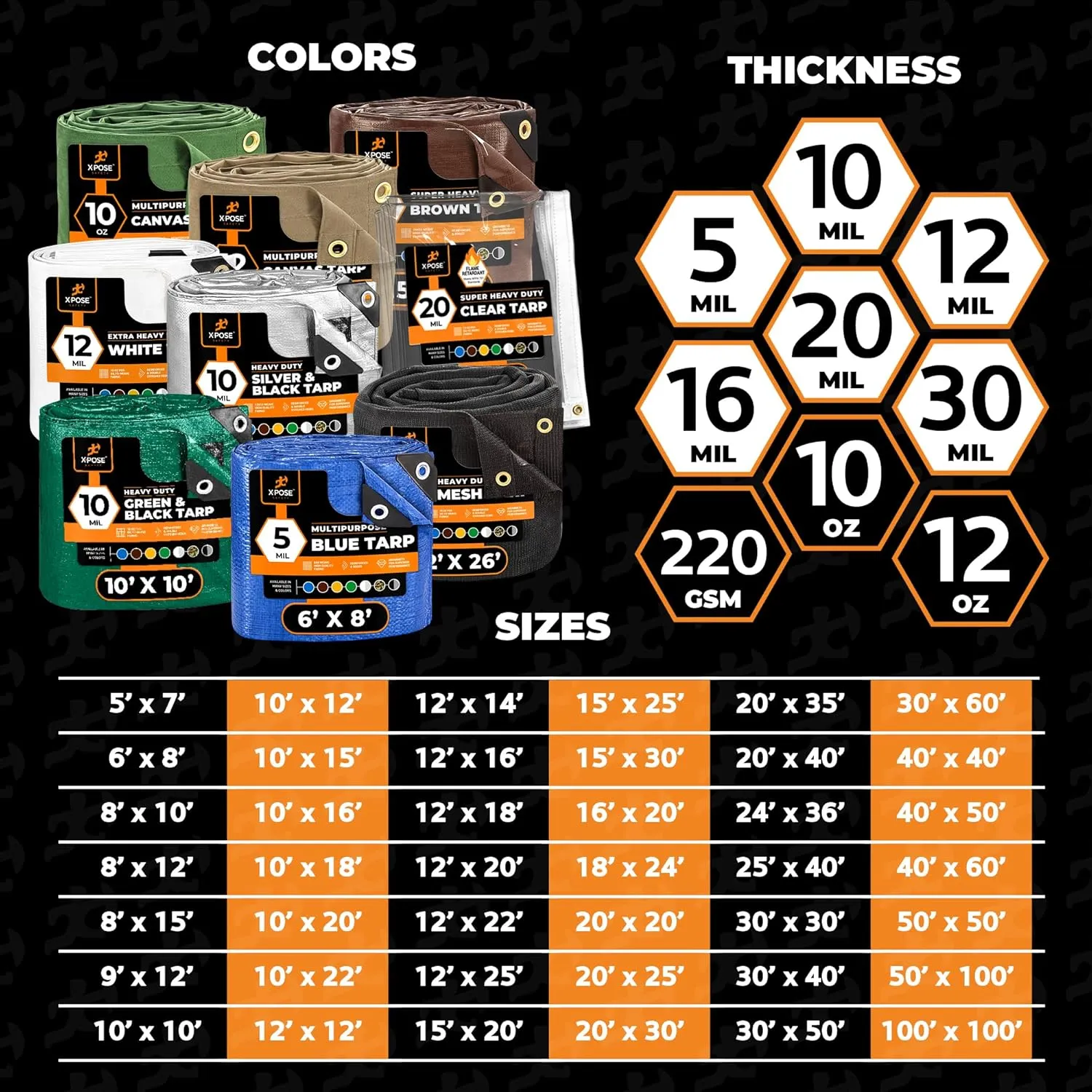10' x 20' Super Heavy Duty 16 Mil Brown Poly Tarp Cover - Thick Waterproof, UV Resistant, Rip and Tear Proof Tarpaulin with Grommets and Reinforced Edges - by Xpose Safety