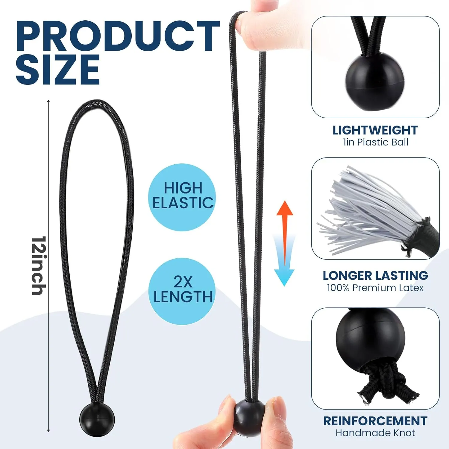 100 Pcs Ball Bungee Cords 12 Inch Bulk Bungee Balls Bungee Cords with Balls Black White Bungee Cords Heavy Duty Outdoor Indoor for Shelter Camping Canopy Cargo Tents Poles（Black）