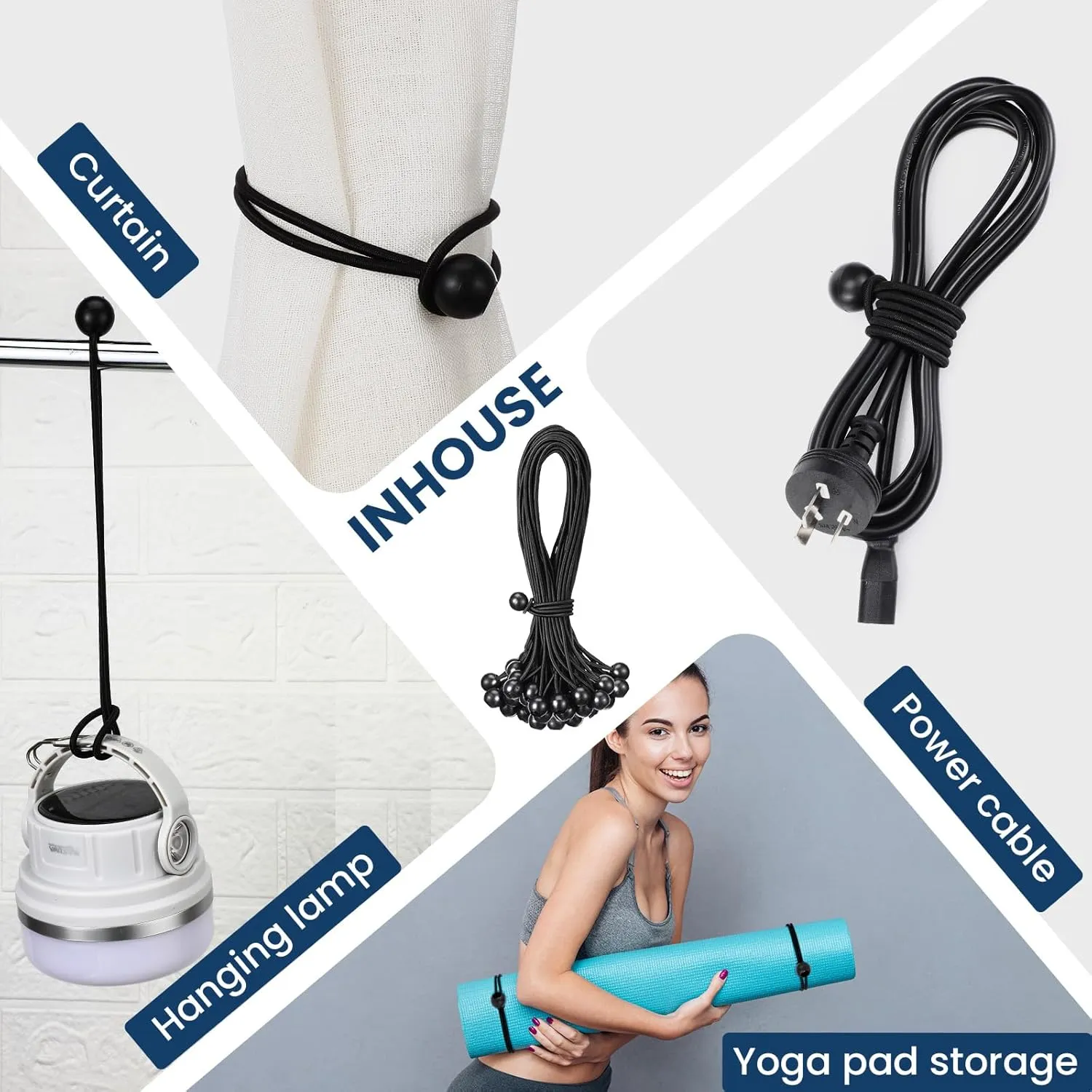 100 Pcs Ball Bungee Cords 12 Inch Bulk Bungee Balls Bungee Cords with Balls Black White Bungee Cords Heavy Duty Outdoor Indoor for Shelter Camping Canopy Cargo Tents Poles（Black）