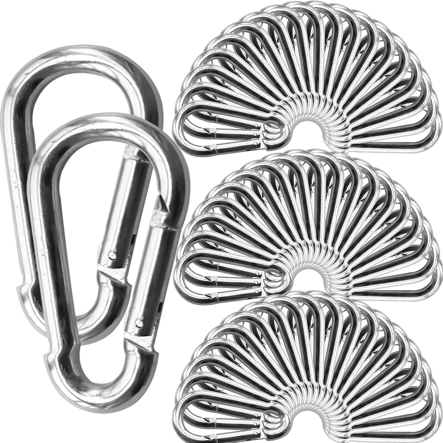100Pack Spring Snap Hooks Carabiner, M5 3/16" Carabiner Clips Keychain Small 2" Chain Quick Links Spring Safety Hook Connector for Dog Leash Backpack Hiking Fishing Bag DIY Accessories