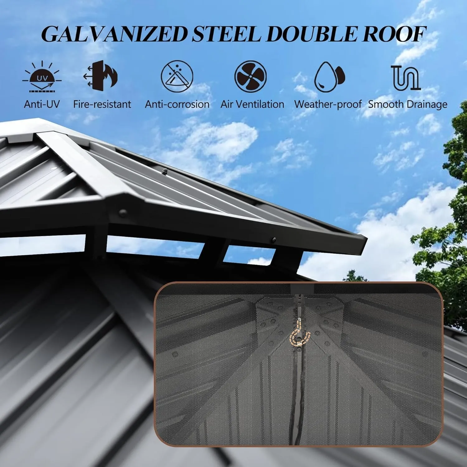 10'X10' Outdoor Hardtop Gazebo with Double Roof - Heavy-Duty