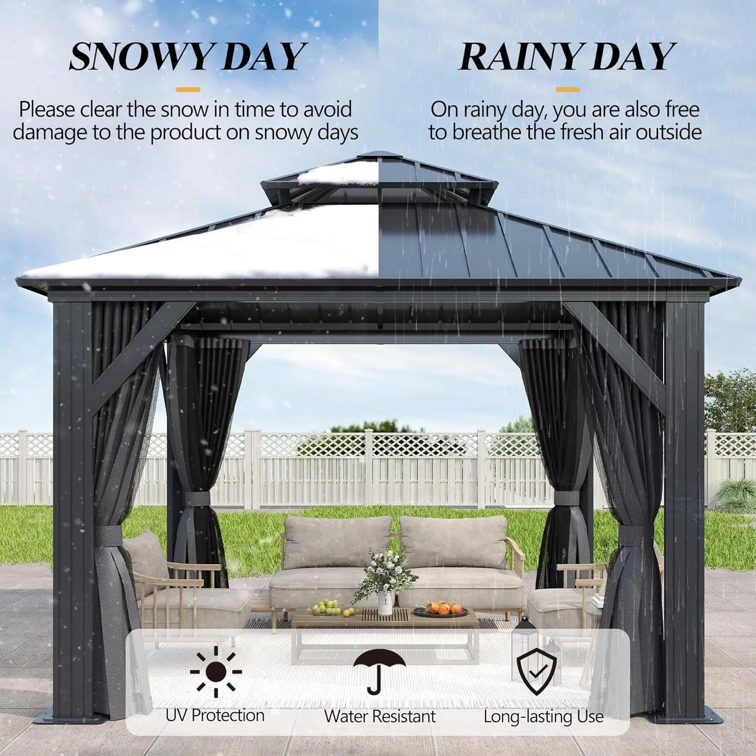10'X10' Outdoor Hardtop Gazebo with Double Roof - Heavy-Duty