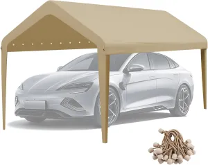10x20 Canopy Replacement Cover, Carport Replacement Canopy Top Cover for 10' x 20' Frame, 800D Heavy Duty Waterproof & UV Protected Car Canopy with Ball Bungees, Beige (Frame is not Included)