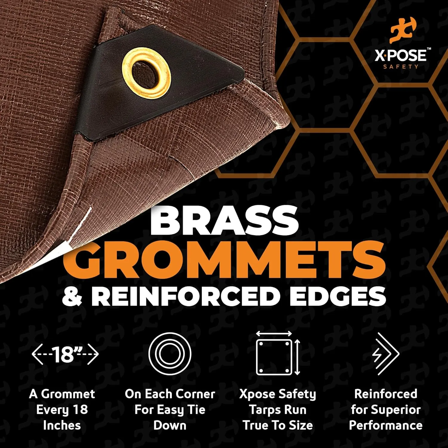 12' x 40' Super Heavy Duty 16 Mil Brown Poly Tarp Cover - Thick Waterproof, UV Resistant, Rip and Tear Proof Tarpaulin with Grommets and Reinforced Edges - by Xpose Safety