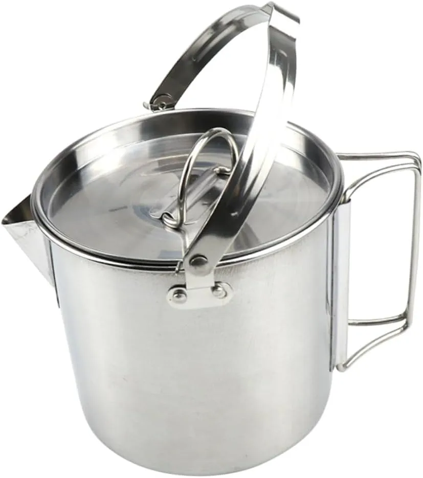 1.2l Hot Water Kettle Collapsible Stainless Steel Pot for Camping Boil Water Hangable Cookware Lid for Outdoor Tea Picnic