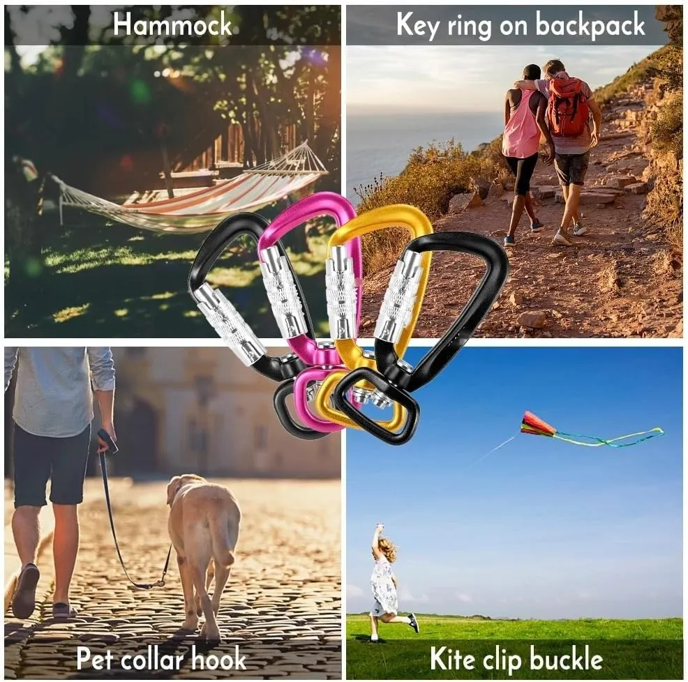 1/2pcs Swivel 360 ° Rotatable Spinner Carabiner Small Auto Locking Carabiner Rotational Carabiner(1pc C Ring Rose)