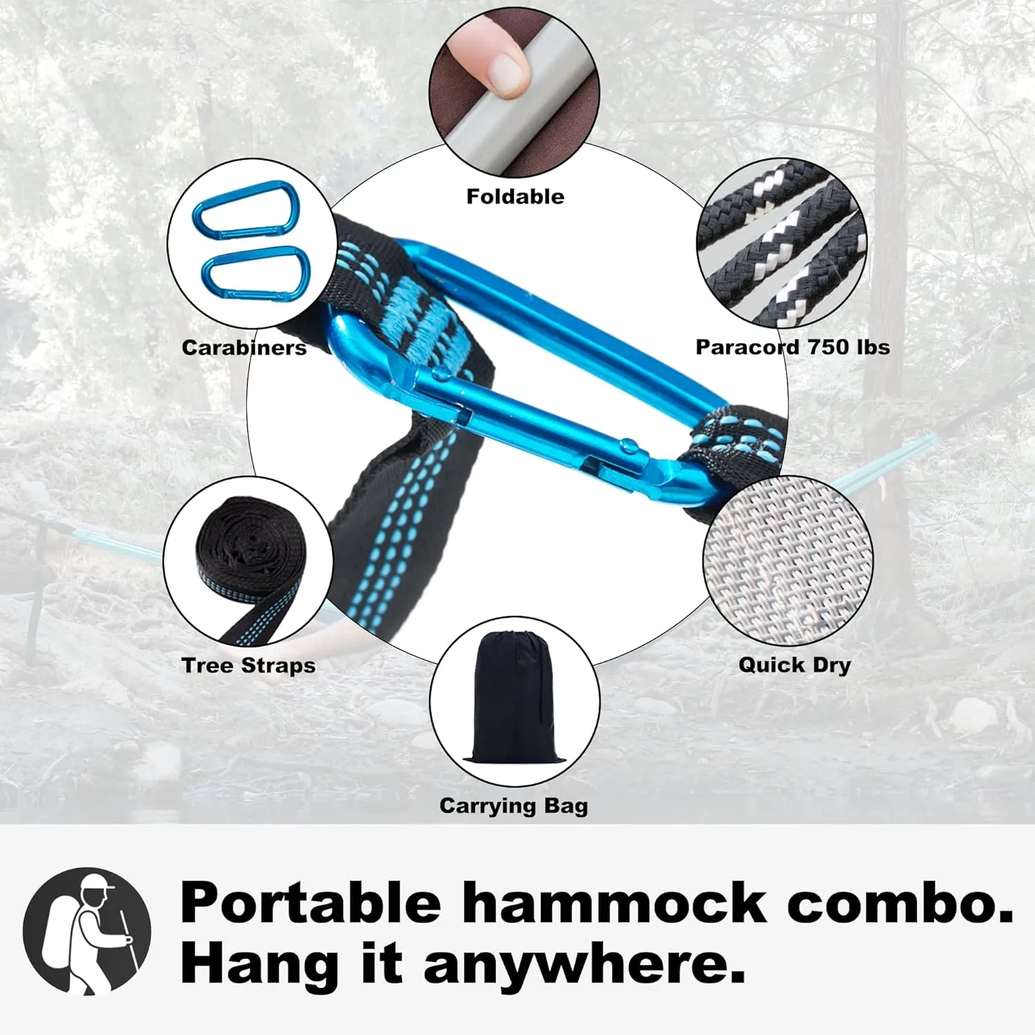 14ft Two Person Outdoor Hammock, Portable Camping with Folding Steel Spreader Bar, Carrying Bag, Carabiners, Tree Straps, Pillow & Sidebag, Quick Dry Textilene, 550 lbs Capacity (Ivory)
