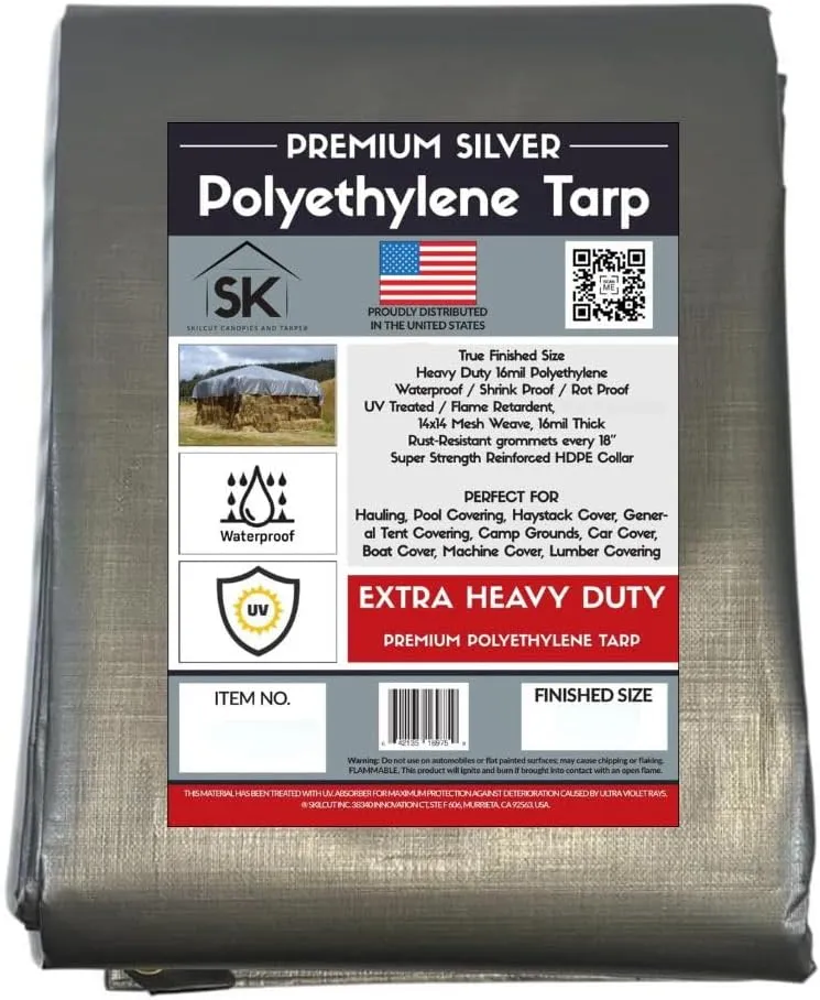 16 Mil Extra Heavy Duty Poly Tarp - Waterproof Tarp with True Size, UV Protection, Tear Resistance, Arctic Flexibility & Reinforced Corners