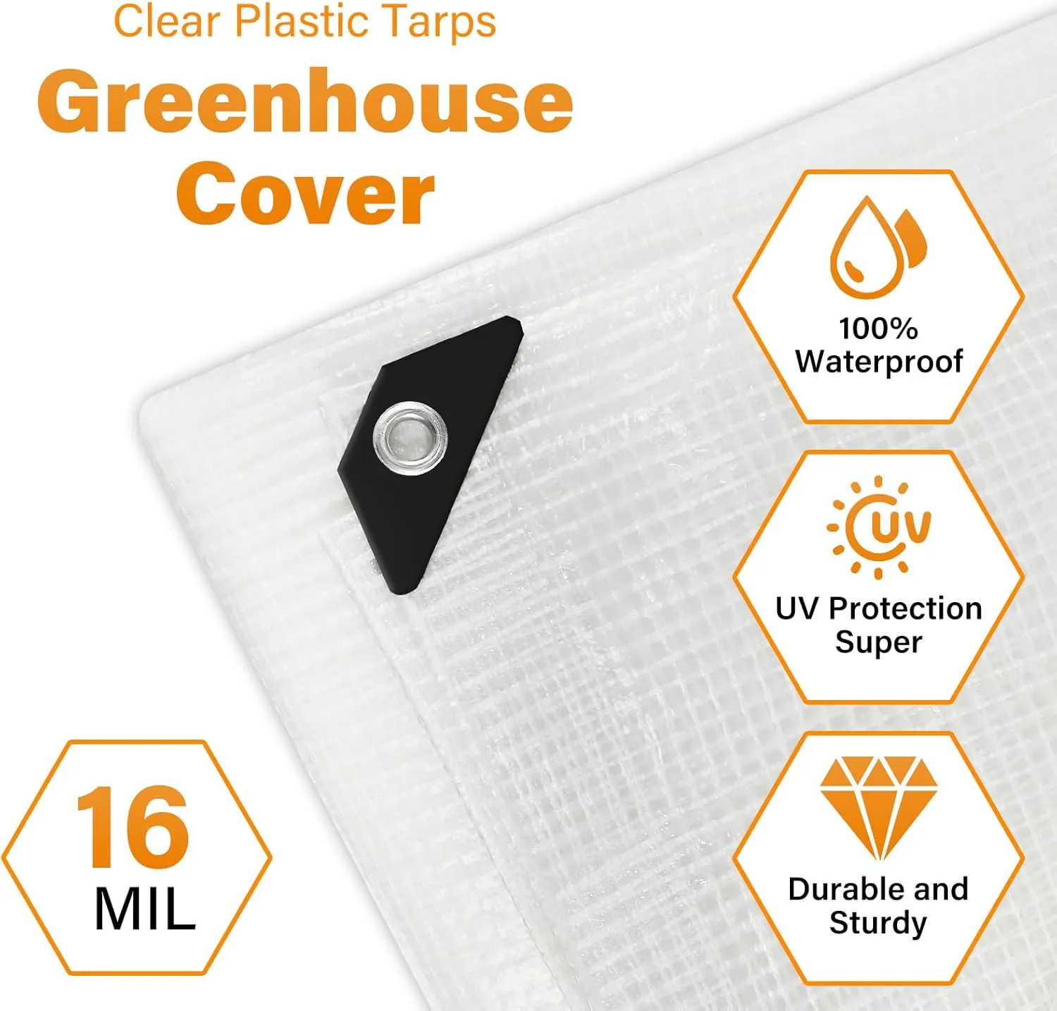 16 Mil Greenhouse Cover,Clear Plastic Tarps Heavy Duty Waterproof 18x24FT,UV Resistant Poly Clear Tarps with Grommets, Greenhouse Heavy Duty Tarp for Gardening, Farming, Nursery, Garden