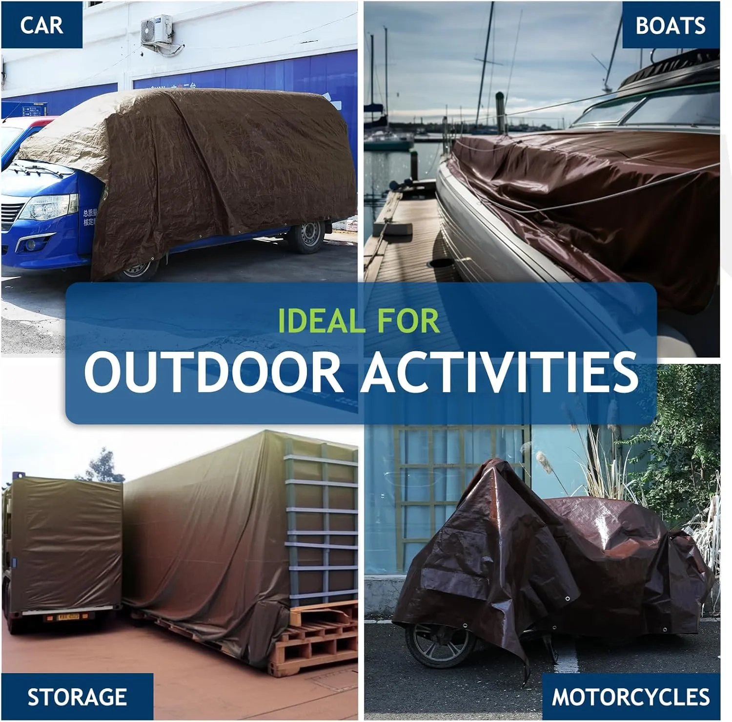 16 Mil Heavy Duty Waterproof Tarps, 10x20 Ft Finished Size Tarps, Premium Tarp with Metal Grommets & Reinforced Edge, Multipurpose Thick Poly Tar for Car, Boat, Roof, Camping - Brown