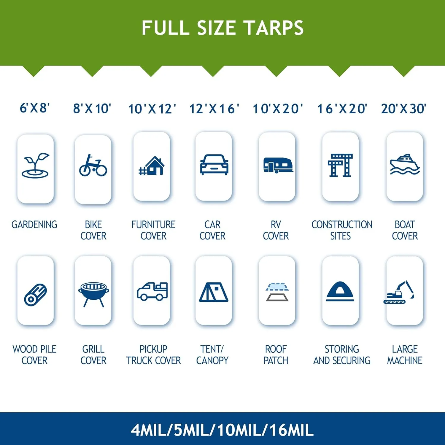 16 Mil Heavy Duty Waterproof Tarps, 8x10 Ft Finished Size Tarps, Premium Tarp with Metal Grommets & Reinforced Edge, Multipurpose Thick Poly Tarp for Car, Boat, Roof, Camping - Brown
