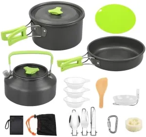 16Pcs Camping Cooking Ware Set, Camping Cookware Mess Kit, Portable Camp Stove Pots and Pans Set with Carabiner, for Hiking Picnic Outdoor Camping