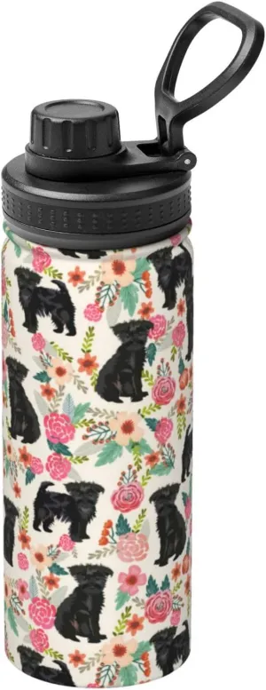 18 Oz Stainless Steel Vacuum Insulated Sports Water Bottle - Cute Affenpinscher Dog Rose Flowers Florals Print Cups With Flip, Spout And Handle Lid Spill-Proof Thermos For School Travel Birthday Gifts