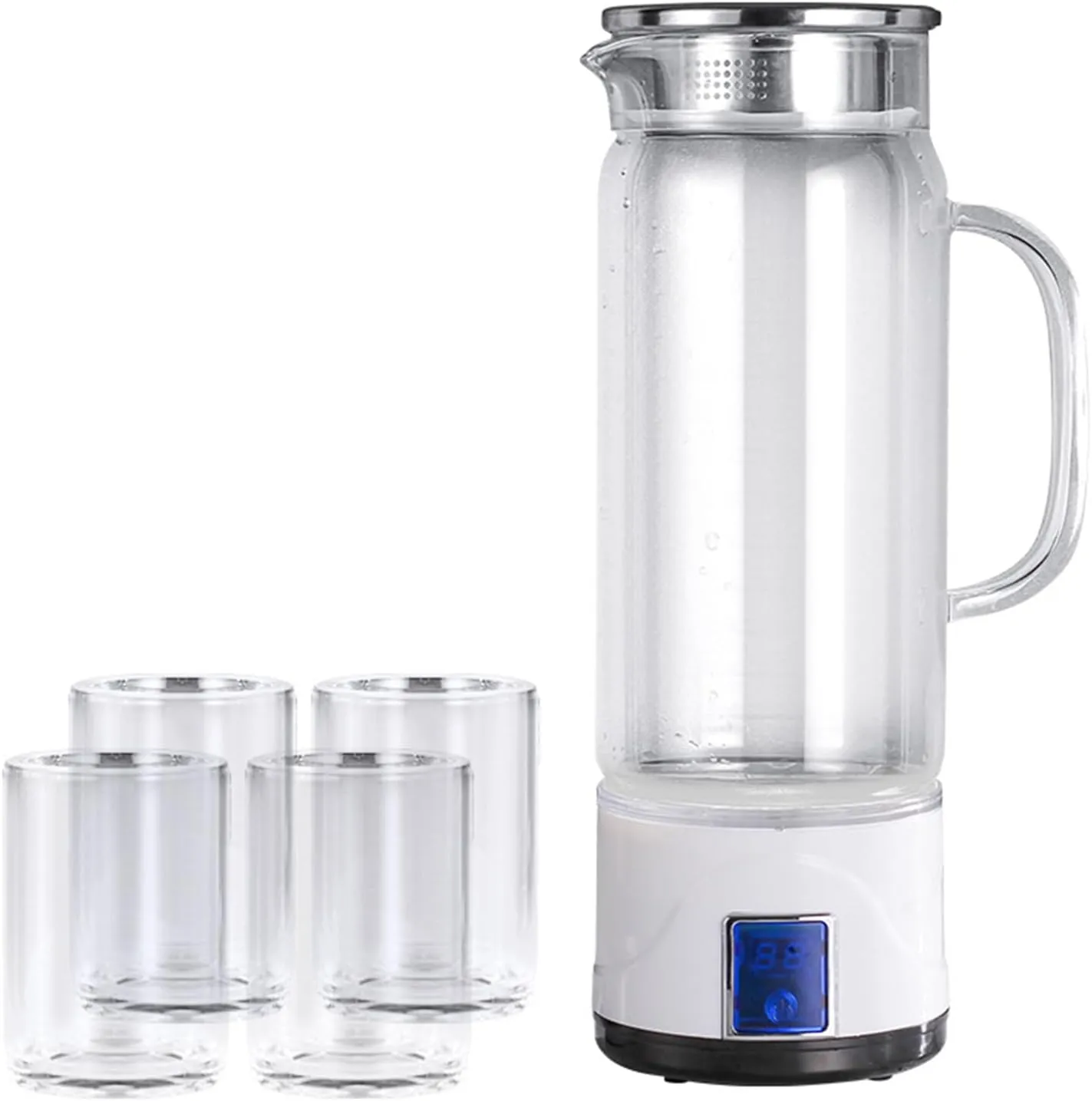 1L Hydrogen Rich Water Kettle, Hydrogen Water Generator, Alkaline Pitcher, with LED Display, Hydrogen Content Up to 1300-1600PPB, PEM Technology