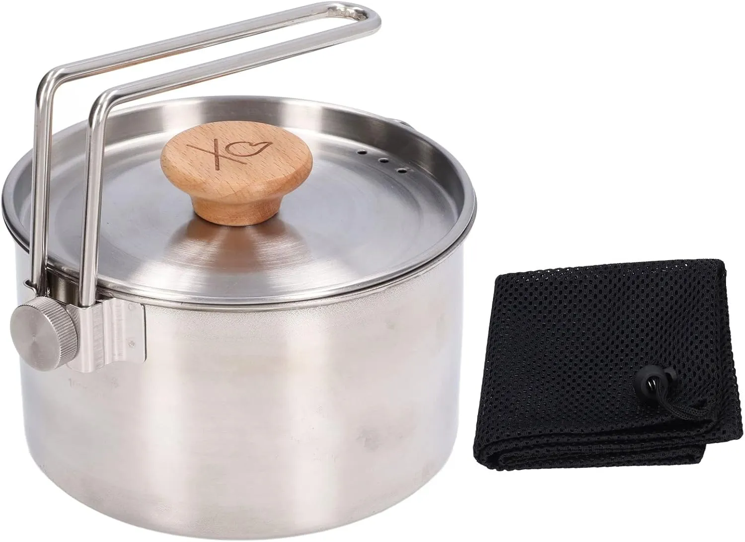 1L Outdoor Camping Kettle, Portable Lightweight Stainless Steel camping tea kettle Coffee Pot with Detachable Handle for Picnic Hiking