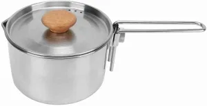 1L Stainless Steel Camping Pot, Portable Camping Kettle Camp Cooking Potwith Removable Handle Ventilation Hole Design Camp Boiling Pot for Hiking Camping