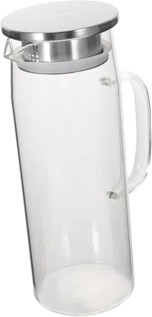 1Pc Cold Resistant Glass Teapot with Cover Elegant Heat Resistant Kettle for Iced Tea Hot Beverages for Parties Office Home Use