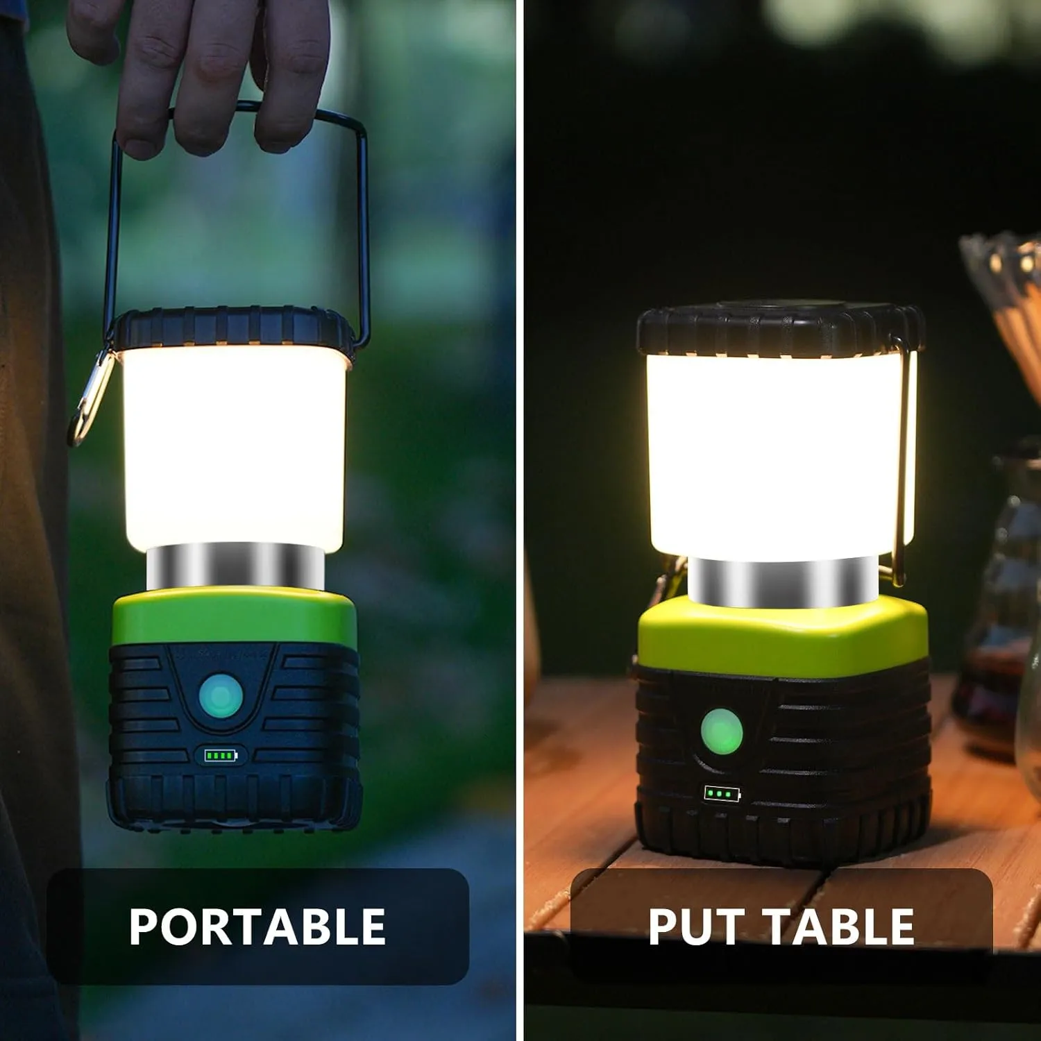 1PCS 3200K Warm Light LED Camping Lantern Rechargeable 1000LM, 4500mAh Power Bank, Flashlight for Hurricane Emergency, Hiking, IP44 Waterproof Lantern(Green)