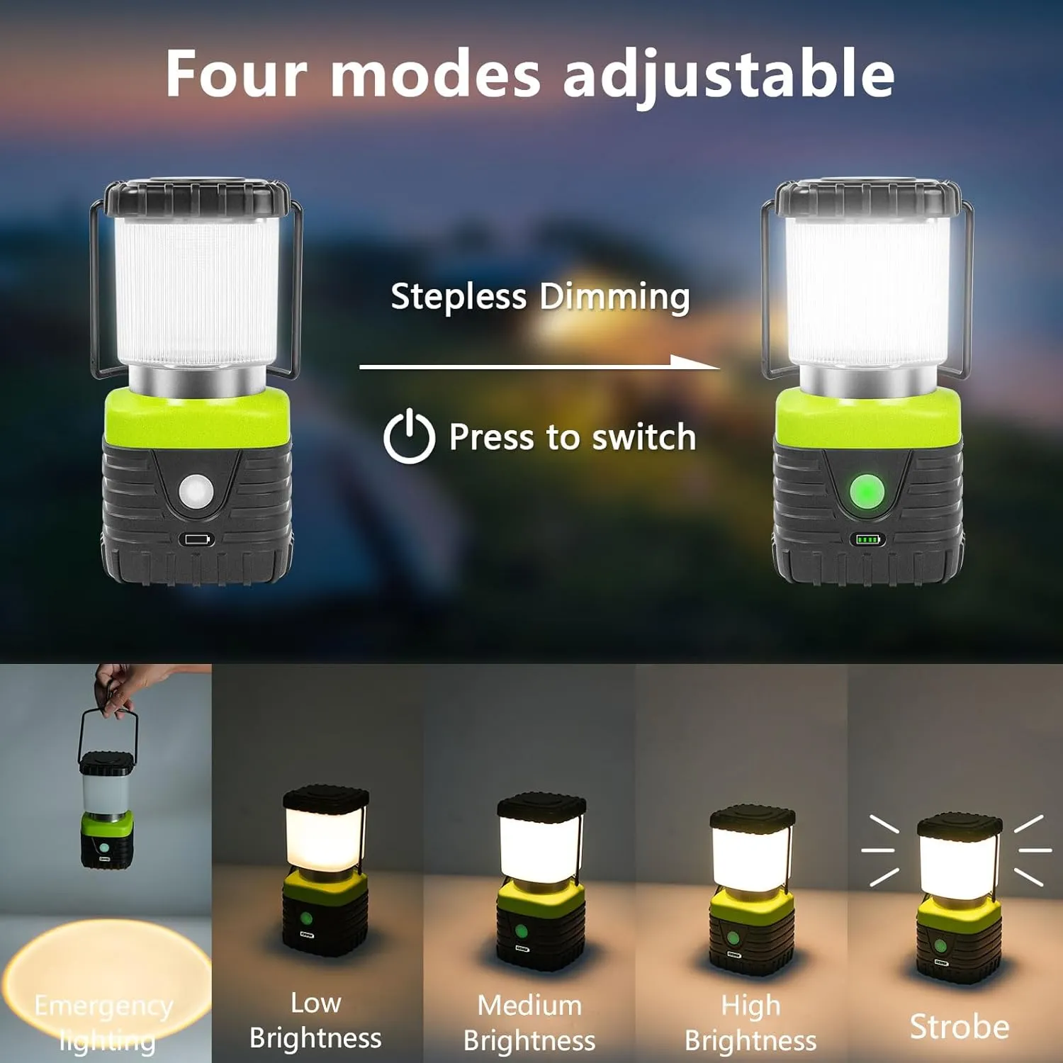 1PCS 3200K Warm Light LED Camping Lantern Rechargeable 1000LM, 4500mAh Power Bank, Flashlight for Hurricane Emergency, Hiking, IP44 Waterproof Lantern(Green)
