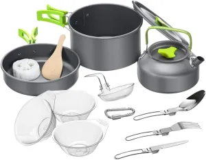 1set Camping Cookware Lightweight Portable Cooking Supplies Kit Non-Stick Cookware Foldable Design for for Outdoor BBQ and Picnic Activities Green Color