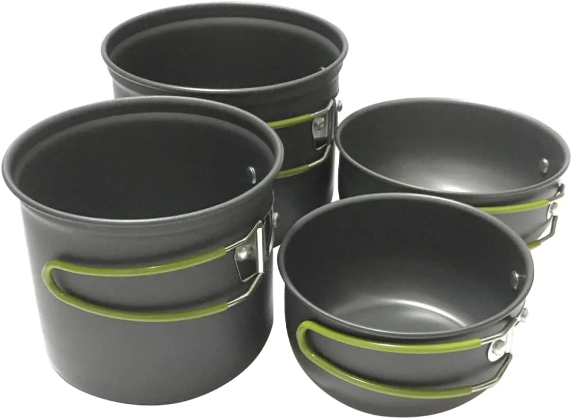 1Set Portable Camping Cookware for People Durable Cooking Pots with Collapsible Handles for Outdoor Cooking Hiking and Picnics