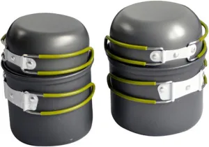 1Set Portable Outdoor Camping Cookware Lightweight Aluminium Alloy Pots with Collapsible Handle for Hiking Backpacking and Picnics Essential Camping Utensils