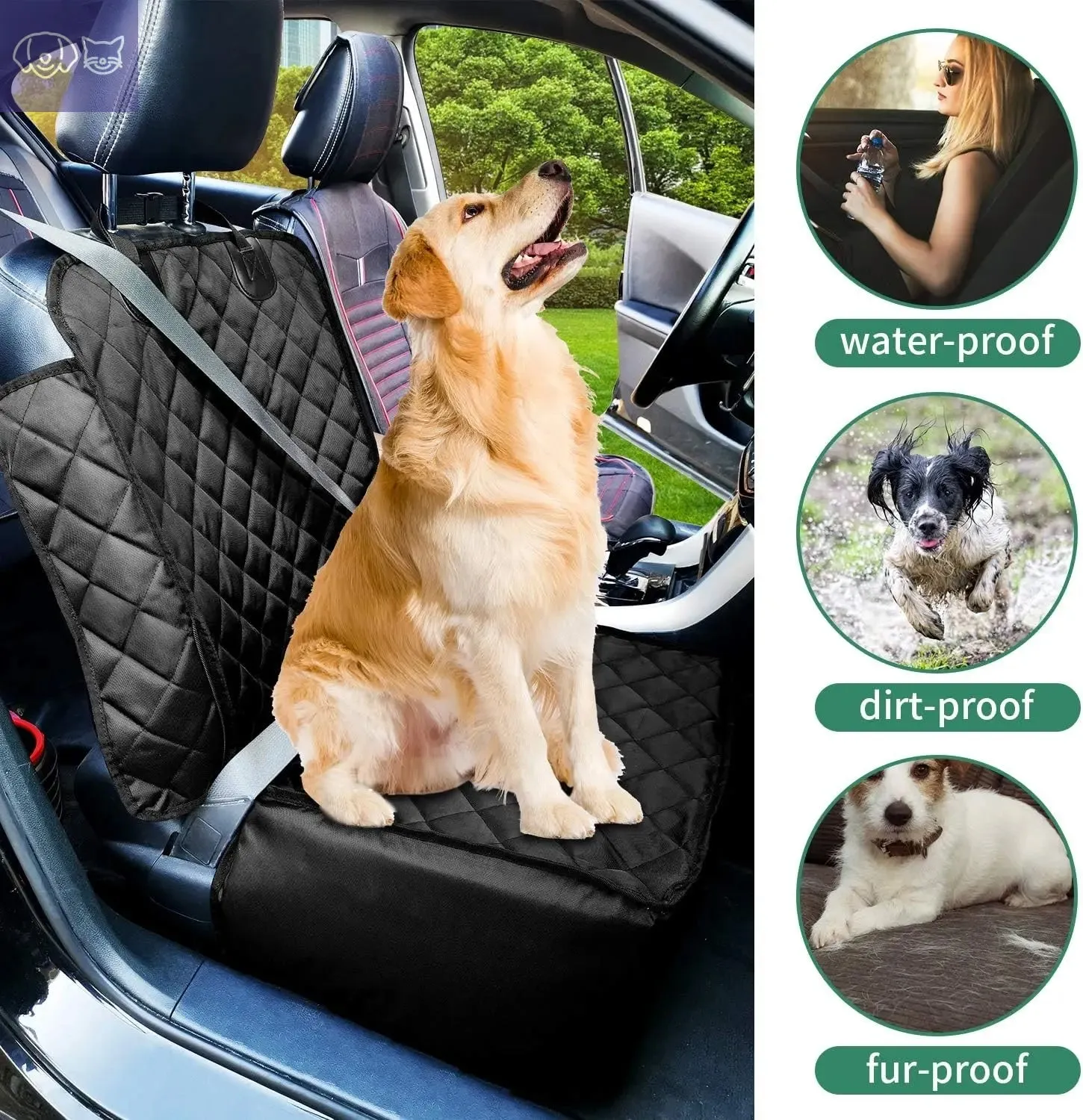 2-in-1 Waterproof Dog Car Seat Cover Hammock & Protector