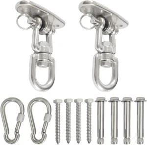 2 Pack 360°Rotate Swing Hanger Set Ceiling Swing Mount Suspension Hooks 1500lb Capacity with Bolt Screws Locking Carabiner for Concrete Wooden Sets Playground Porch Indoor Outdoor Seat, Gym