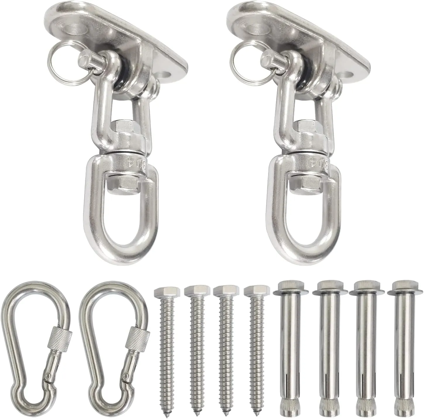 2 Pack 360°Rotate Swing Hanger Set Ceiling Swing Mount Suspension Hooks 1500lb Capacity with Bolt Screws Locking Carabiner for Concrete Wooden Sets Playground Porch Indoor Outdoor Seat, Gym