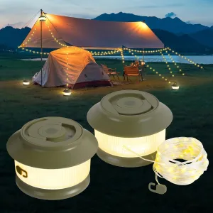 2 Pack 65.6ft Retractable Camping String Lights,3000mAh Camping Essentials Lamp Lights Waterproof,5Modes Outdoor Lights String for Tent,Yard,Hiking,RV,Holiday Decoration,Rechargeable Camping Lights