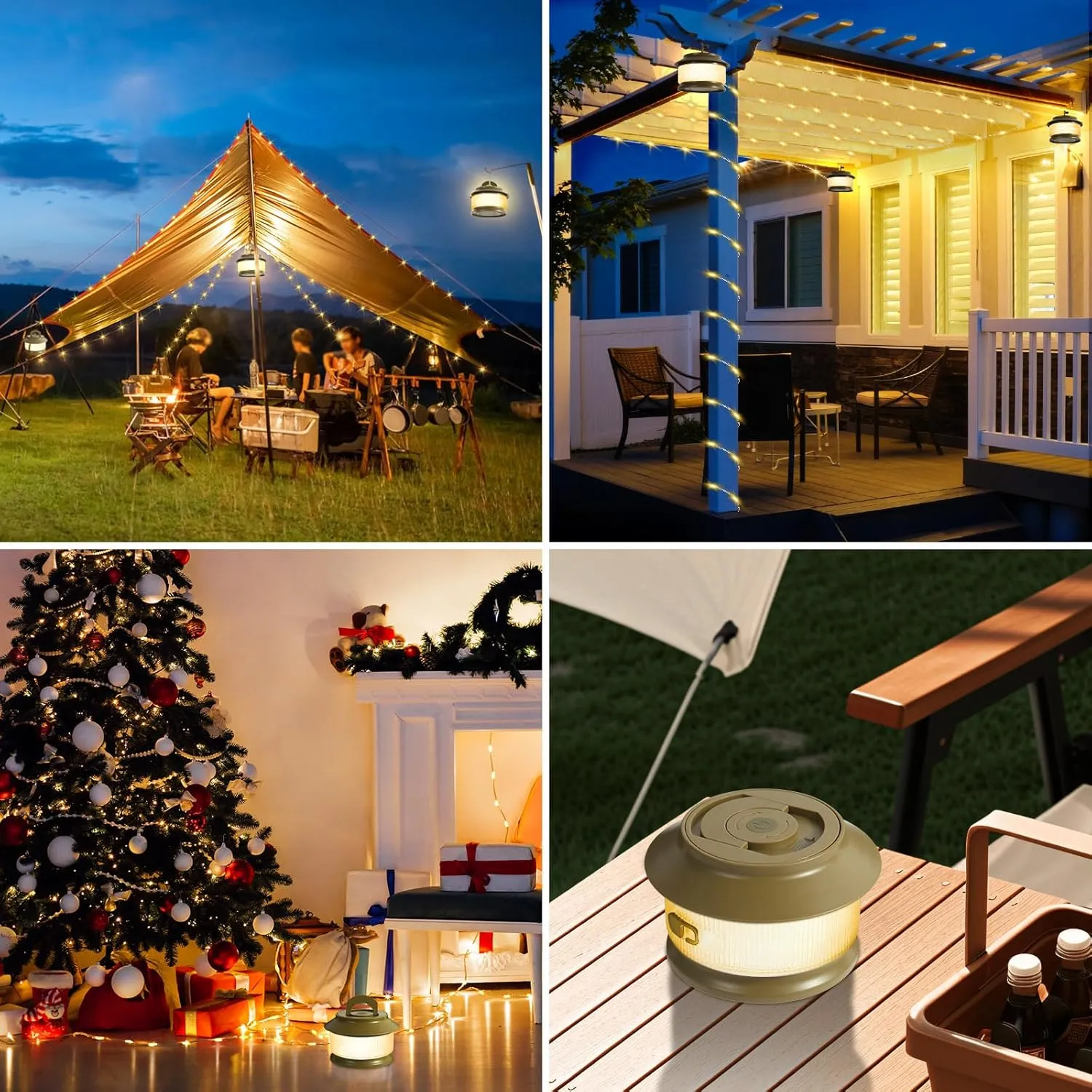 2 Pack 65.6ft Retractable Camping String Lights,3000mAh Camping Essentials Lamp Lights Waterproof,5Modes Outdoor Lights String for Tent,Yard,Hiking,RV,Holiday Decoration,Rechargeable Camping Lights