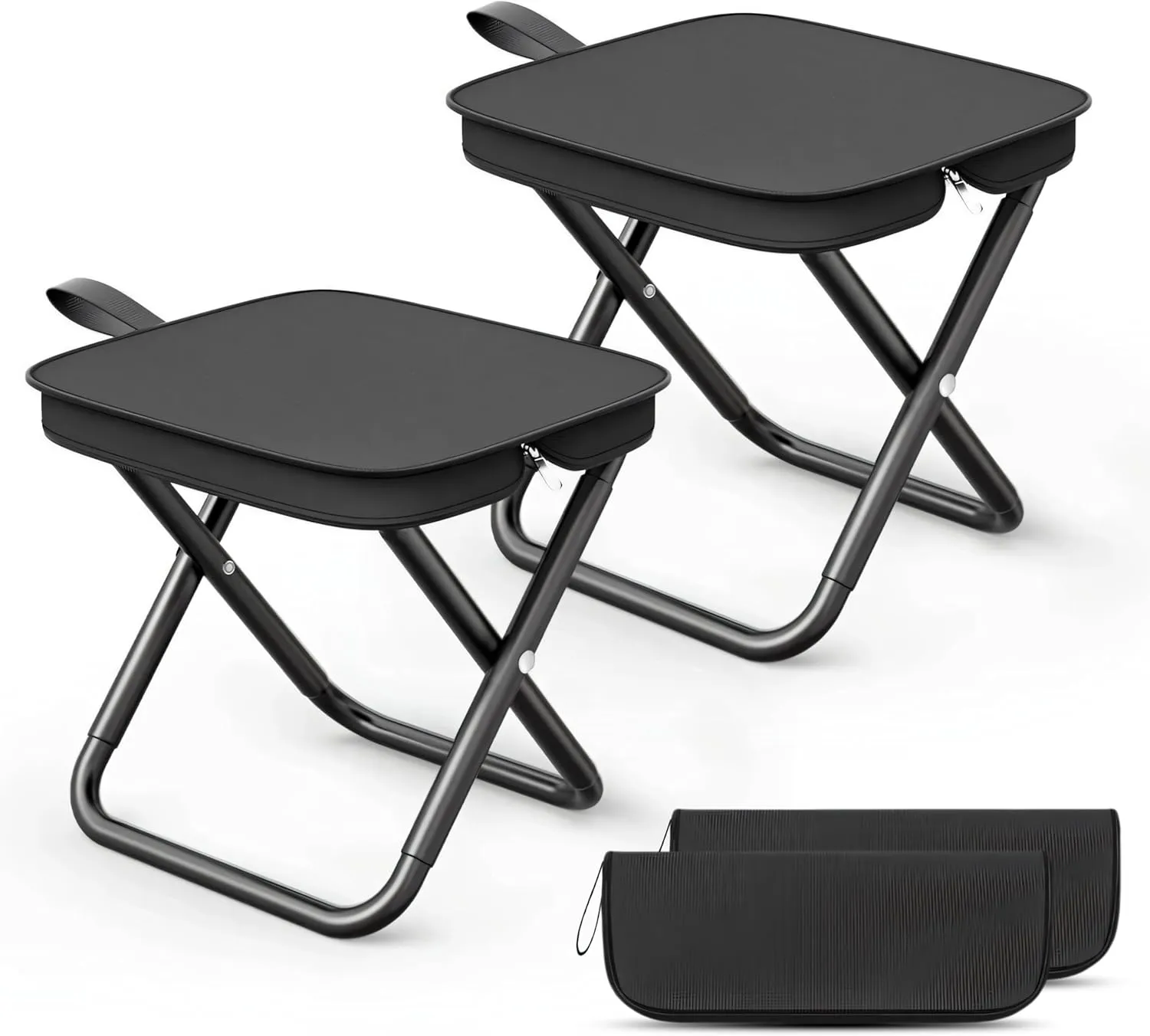 2 Pack Camping Stools with Carry Bag, 10.6 Inch Small Portable Folding Chair, Collapsible Camp Stool Outdoor Footstool for Travel,Picnic,Hiking,Fishing,Barbecue, Easy Setup, Hold Up to 220 LB - Black