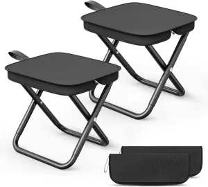 2 Pack Camping Stools with Carry Bag, 10.6 Inch Small Portable Folding Chair, Collapsible Camp Stool Outdoor Footstool for Travel,Picnic,Hiking,Fishing,Barbecue, Easy Setup, Hold Up to 220 LB - Black